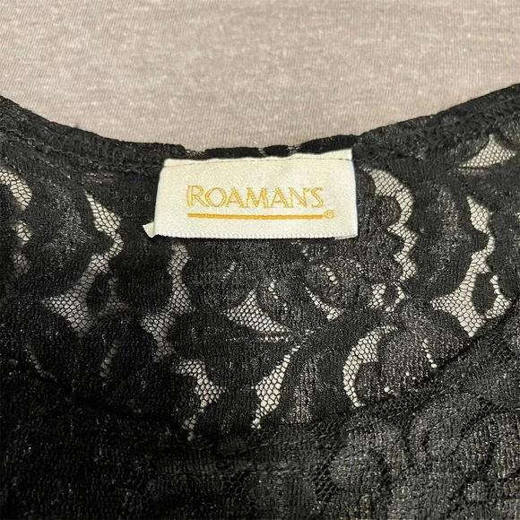 Roaman's Women's Black Lace Blouse Size L Short Sleeve Casual Top - Picture 4 of 6